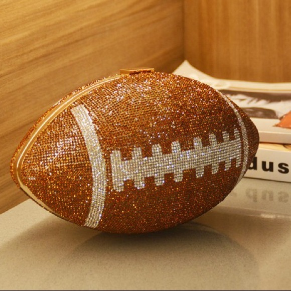 High Quality Brown & Silver Crystal Embellished Football Fan Shoulder Purse - Picture 1 of 7